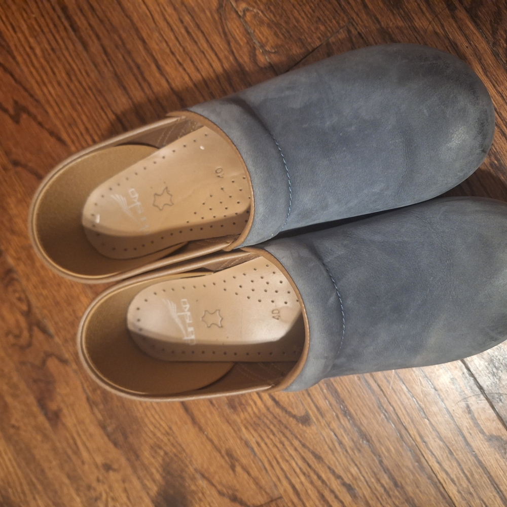Blue Suede Slip-On Clogs - Picture 2 of 5